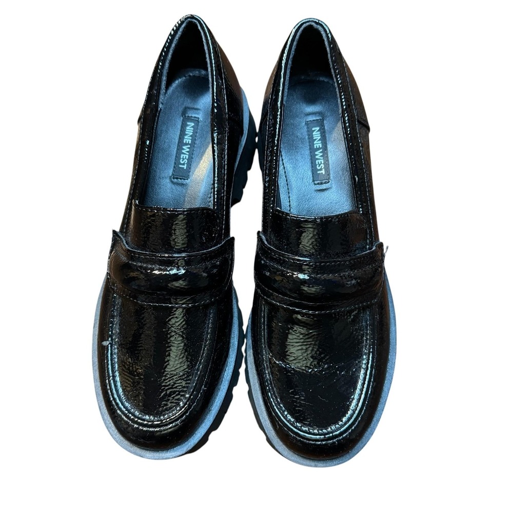Nine West Shoes Womens Size 7 Black Snake Print Loafer Lug Sole Flats Casual